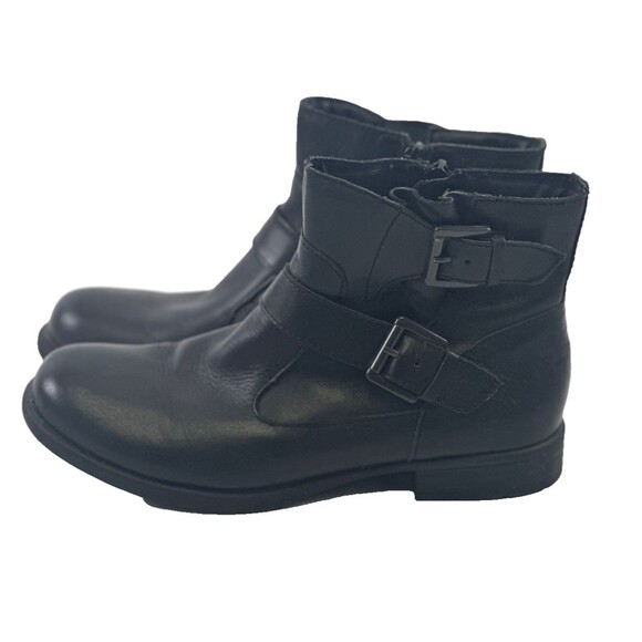 B.O.C. Born Concept Black Leather Ankle Boot Double Buckle Side Zip Womens 8 - Picture 1 of 12